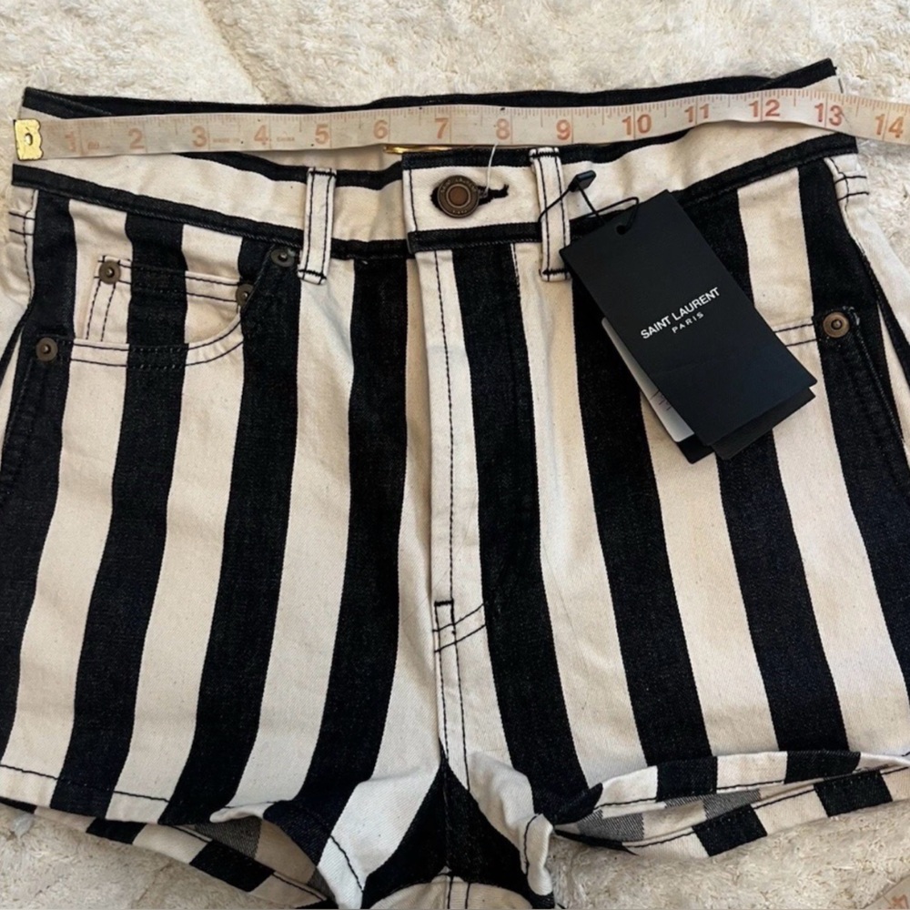 Saint Laurent Paris Black and White Striped Jean Shorts - Picture 6 of 6